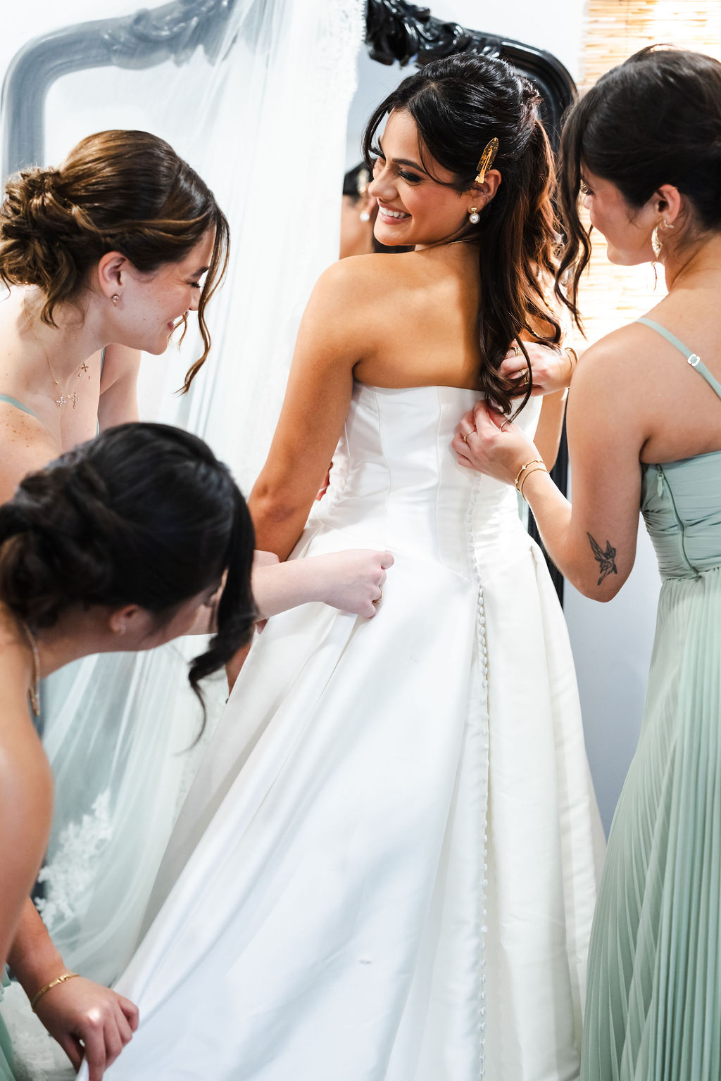 A relaxed bridal portrait of Ana after getting dressed