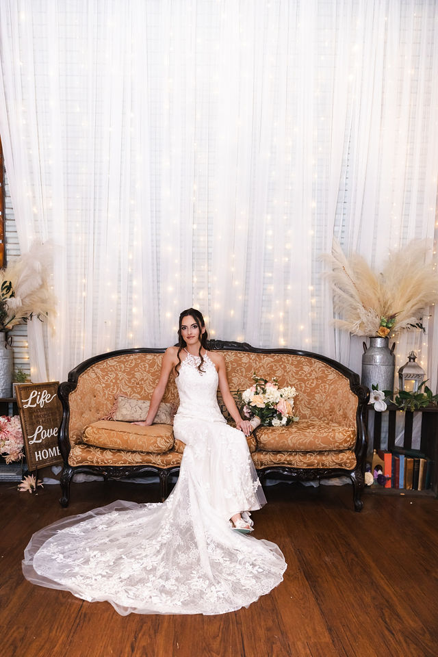 Haley in her wedding gown inside the ranch bridal room